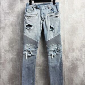 Authentic Balmain Light Blue Distressed Skinny Jeans